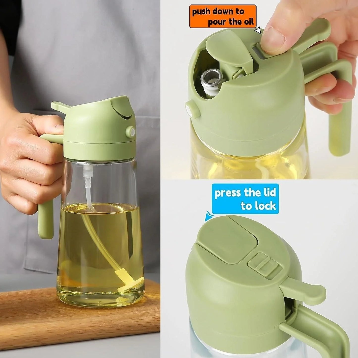 Oil Dispenser & Mist Spray Bottle – 500ml Leakproof Cooking Oil Container