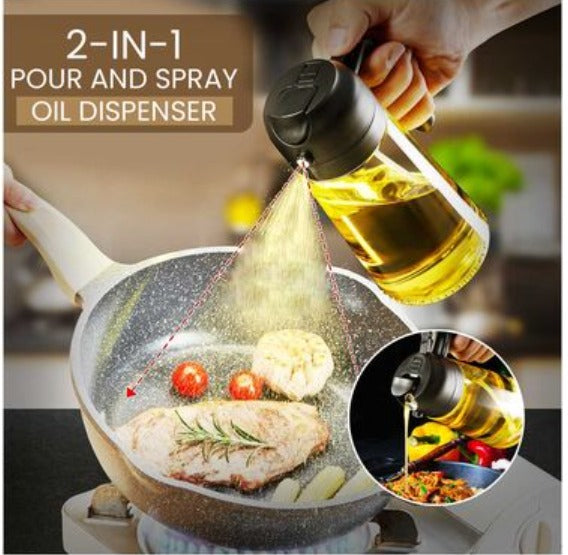 Oil Dispenser & Mist Spray Bottle – 500ml Leakproof Cooking Oil Container